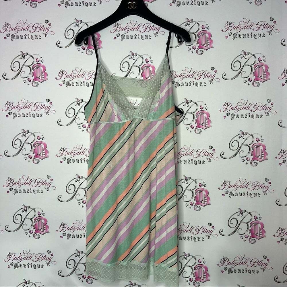 Victoria secret dress striped open back strappy pastel night gown pajamas pj